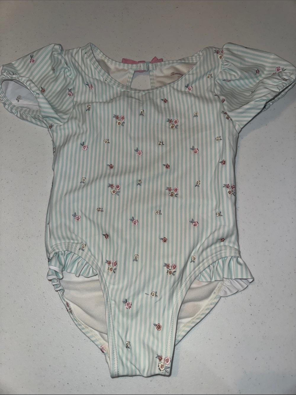 Tommy Bahama Toddler Girls Mint Green Striped Floral One-Piece